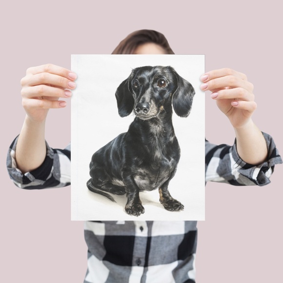 Watercolor Black Dachshund Dog Portrait Art Print – Unframed Fine Art Poster - Picture 4 of 5